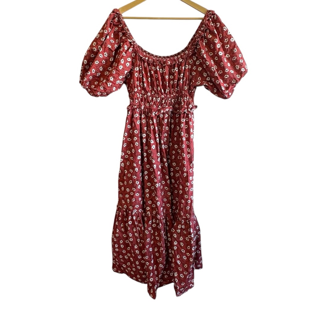 Rylee + Cru Red Floral Puff-Sleeve Maxi Dress